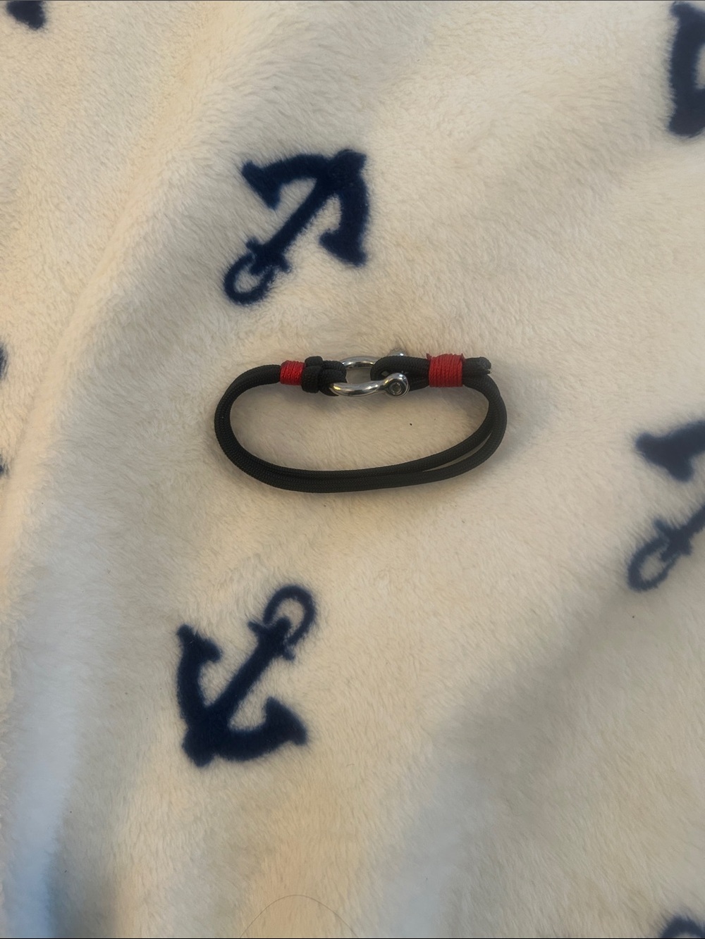 Men's Black and Red Rope Bracelet with Silver Clasp